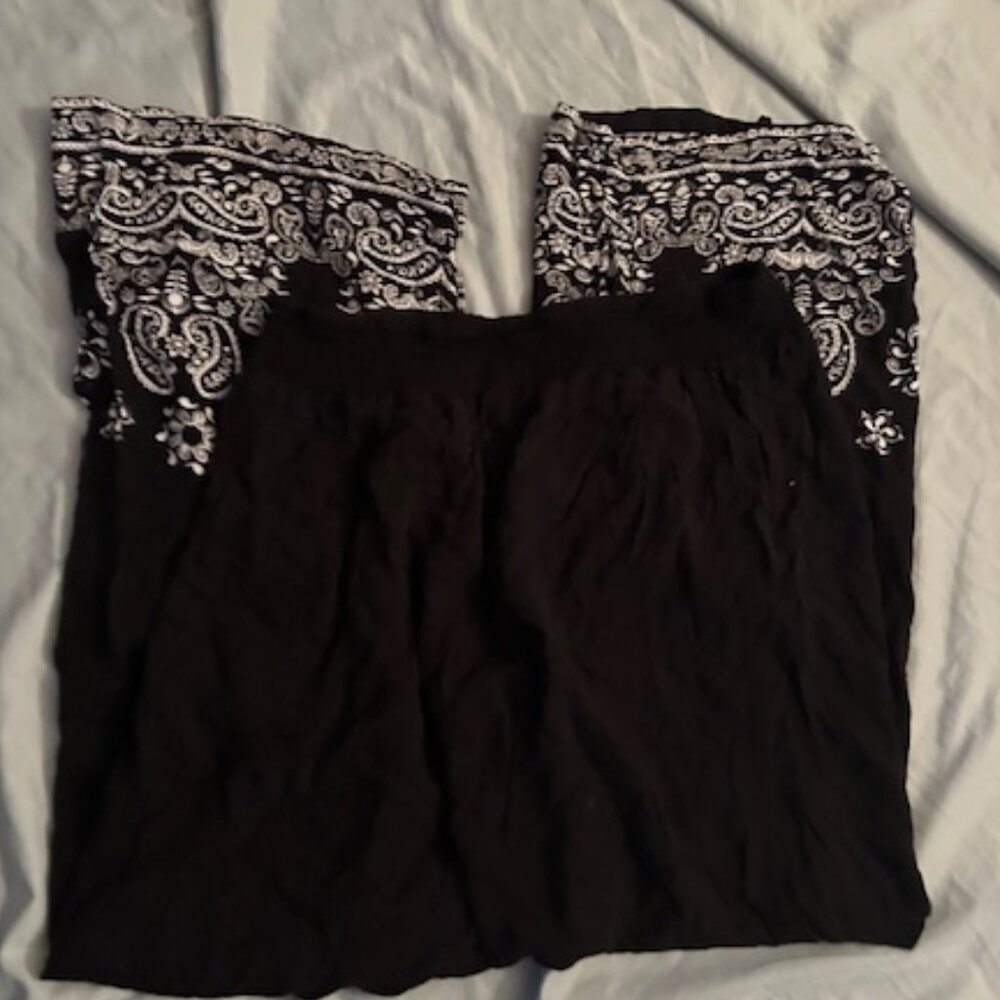 Boho black white loose light size extra large pants womens